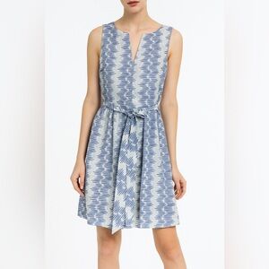 CK Bradley Blue White A-Line Virginia Belted Summer Dress Size Medium